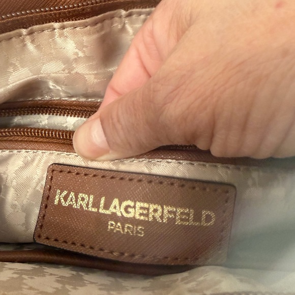 Karl Lagerfeld Brown Monogram Adjustable Crossbody Bag - Picture 11 of 16